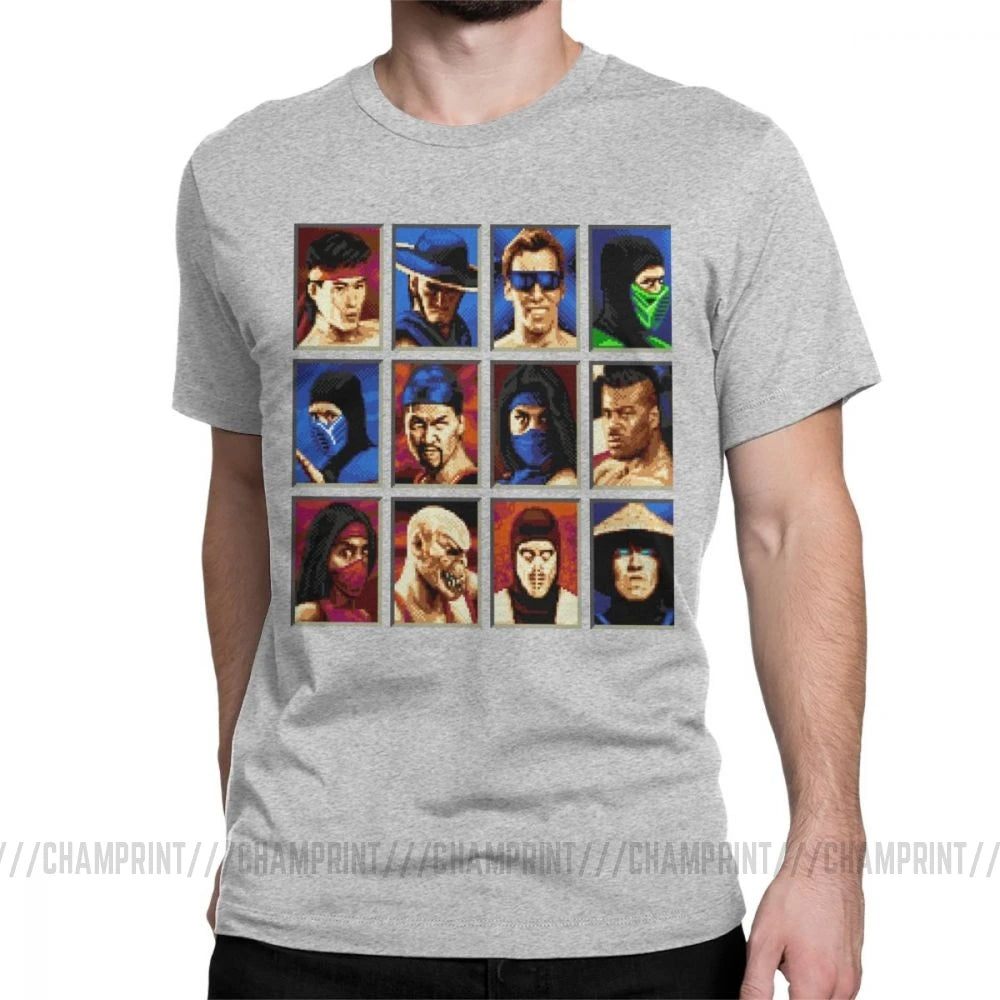 Vintage Mortal Kombat II Tees Genesis Character Select 16 Bit T Shirt Retro Gamer Collage T-Shirts Men Cotton Party Clothing