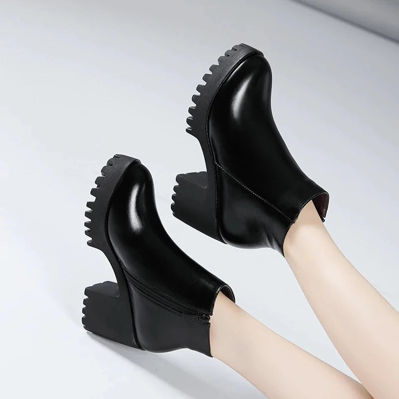 BEYARNE Small Size 32 -43 Block Heel Platform Shoes Fall Winter  OL Elegant High Heels Ankle Boots Women Warm Plush Boot