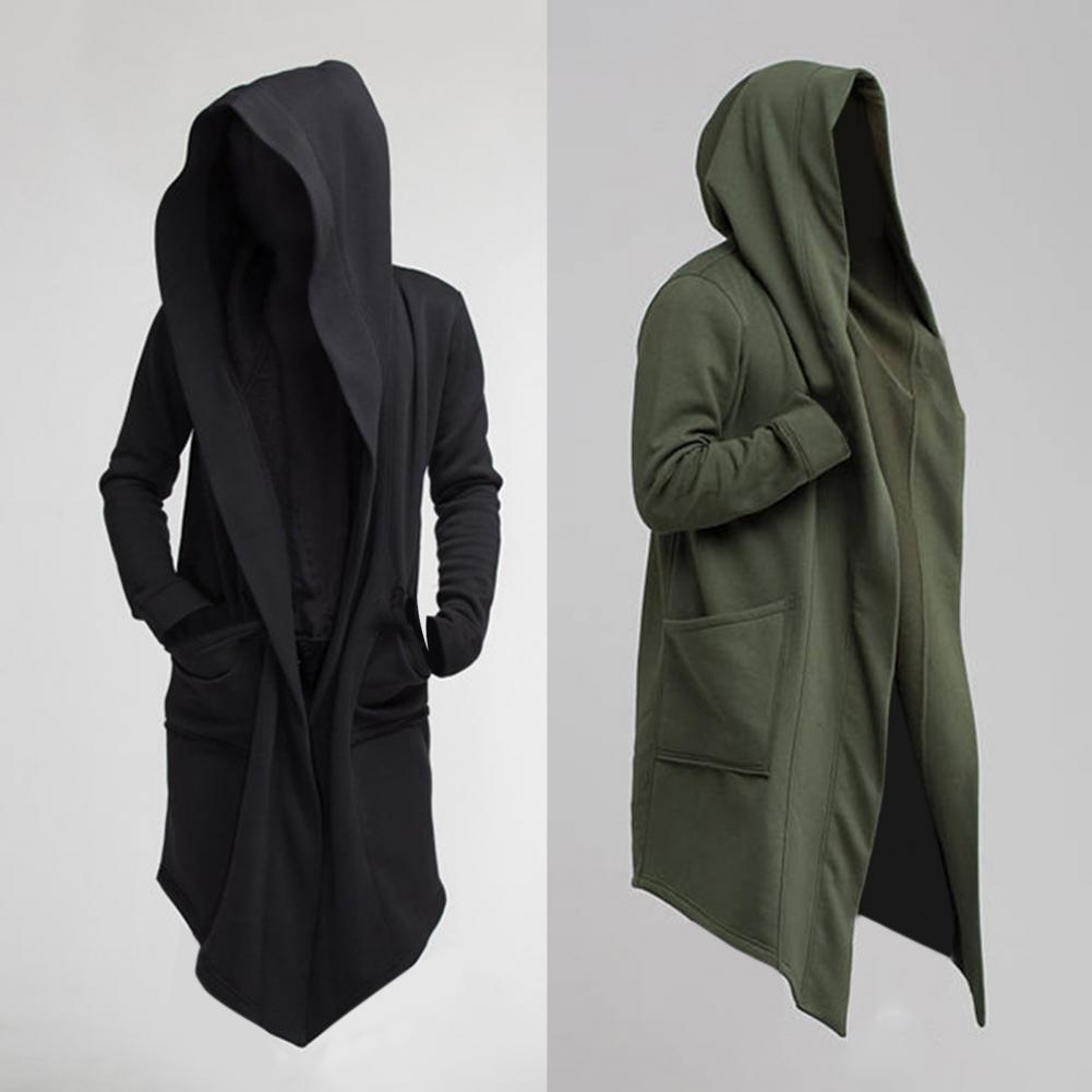 Men Coat Gothic Hooded Sweatshirts Black Gown Hip Hop Mantle Hoodies Fashion Open Jacket Long Sleeves Cloak Halloween Coats
