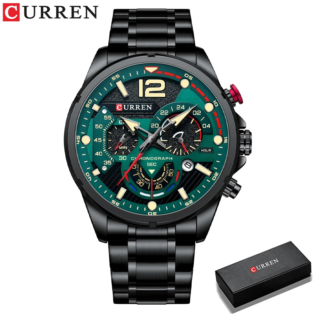CURREN Luxury Brand Sport Wristwatches for Man Luminous Quartz Watches Casual Chronograph Stainless Steel Male Clock