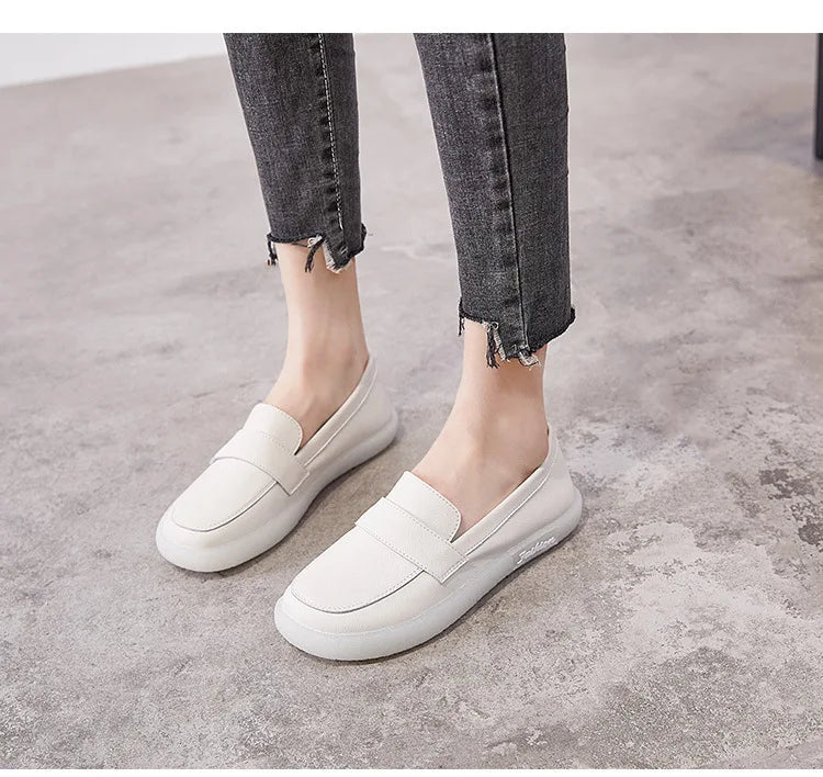 GKTINOO Shoes Women Spring 2026 New White Thick-Soled Ladies Sneakers Genuine Leather Casual Trend Girl Shoes Students Loafers