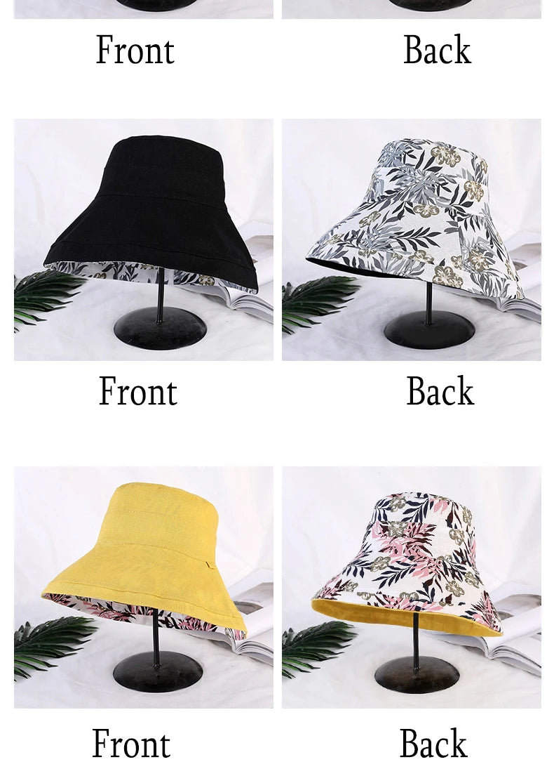 K34 Women's Hat Bucket hat Panamanian Women  Four Seasons Fisherman Hat Big Brim Hat Double-Sided Fisherman Hat Sun Visor Sunhat