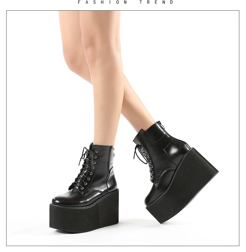 Gdgydh Big Size 43 Platform High Heels Cosplay Fashionable Autumn Ankle Boots Platform Women Wedges Heel  Model Catwalk Shoes