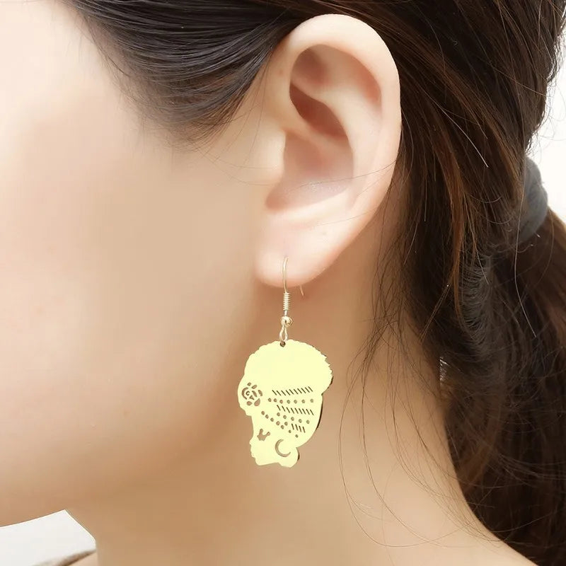 Stainless Steel African Woman Head Portrait Drop Earrings Democratic Culture Women's Jewellery