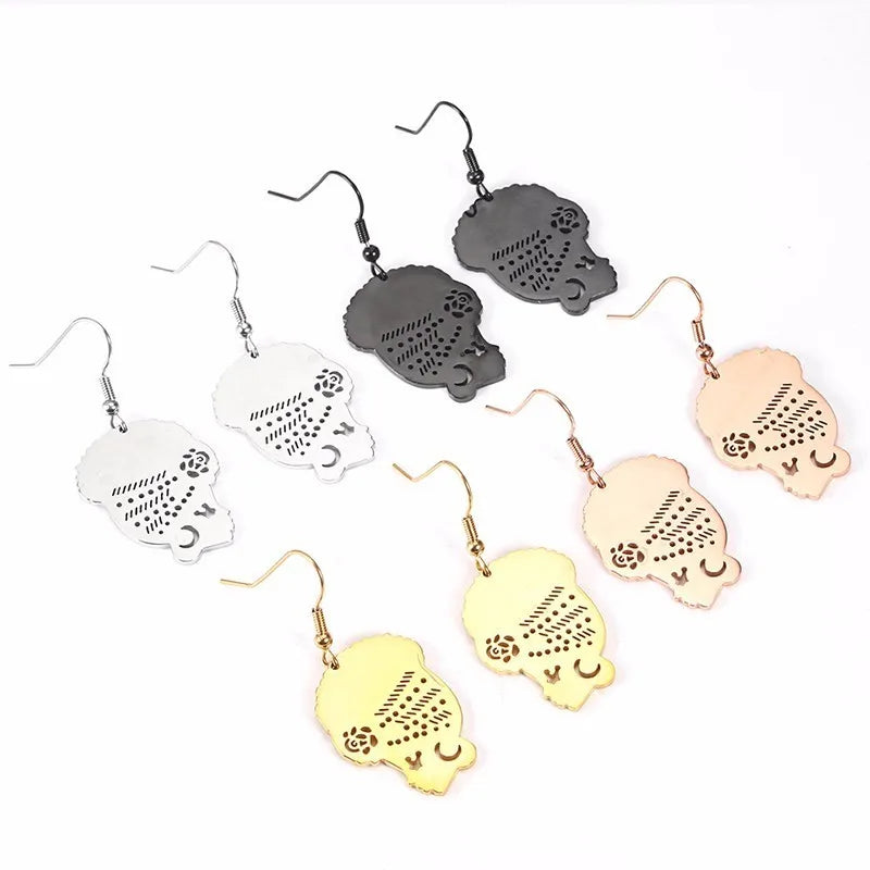 Stainless Steel African Woman Head Portrait Drop Earrings Democratic Culture Women's Jewellery
