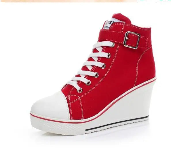 hot Canvas Shoes Women Wedges High Top Platform Shoes Woman Casual Trainers Elevator Shoe High Heels Zapatos Mujer size 35--43