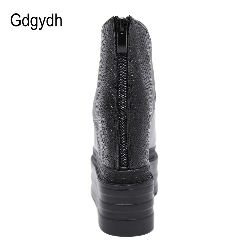 Gdgydh Female Platform Wedges Boots Black Autumn Ankle Boots For Women High Heels Ladies Cosplay Shoes Back Zipper