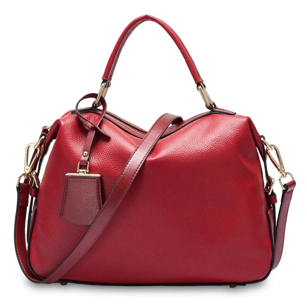 Zency Fashion 100% Genuine Leather Women's Tote Bag Boston Charm Crossbody Messenger Handbag Luxury Shoulder Purse for Females