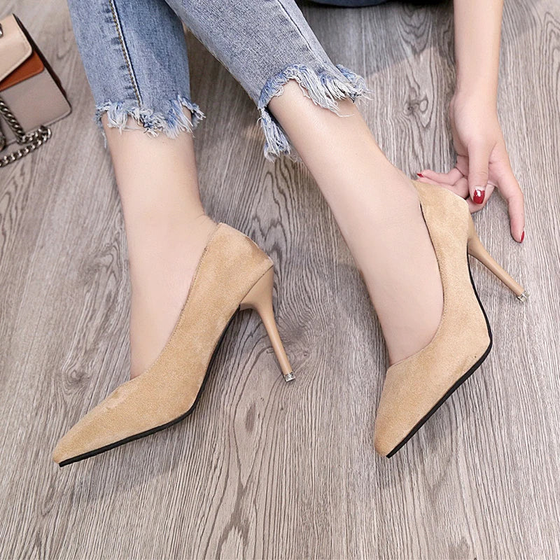 Aphixta Shoes Woman Super High Heels Pumps Nude 10cm Thin Heels Wedding Shoes Party Ladies Shoes US Large Size 48 Classic Pumps
