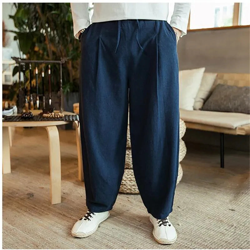 2026 Autunm men's plus size M- 5XL 6XL 7XL cotton linen pants,Fashion streetwear wide leg  Harem Hip Hop Trousers large size