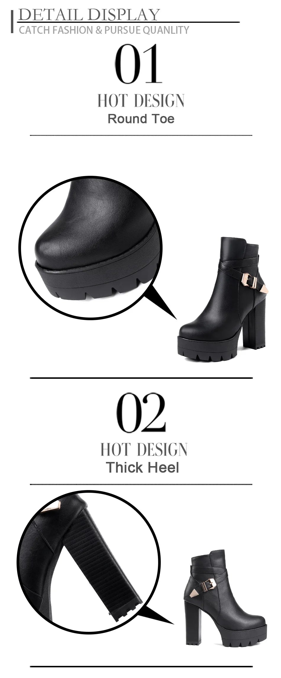 Gdgydh Sping Autumn Platform Ankle Boots Woman Black Leather Shoes Female High Heels Boots Ladies Shoes For Party Big Size 43