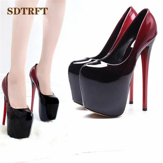 SDTRFT Stilettos Plus:34-42 43 Spring women's Patent Leather platform pumps 19cm thin high heels wedding shoes zapatos mujer