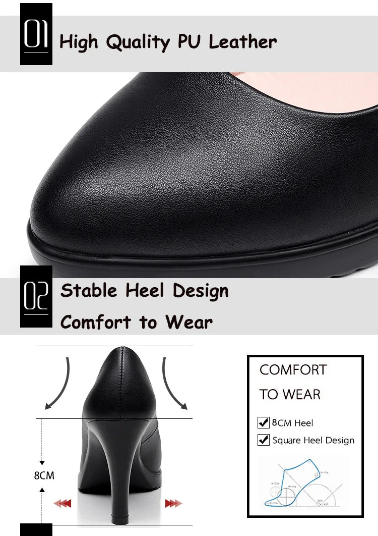 GKTINOO Leather Shoes Women Pointed Toe Pumps Sapato feminino High Heels Shallow Fashion Black Work Shoe Plus Size 33-43
