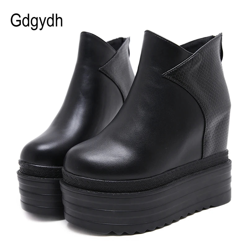Gdgydh Female Platform Wedges Boots Black Autumn Ankle Boots For Women High Heels Ladies Cosplay Shoes Back Zipper