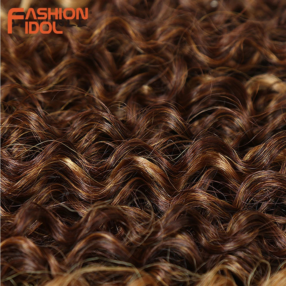 FASHION IDOL Afro Kinky Curly Hair Extensions 16-20 inch Synthetic Hair Bundles Lace With Closure Weave Ombre Blonde Fake Hair