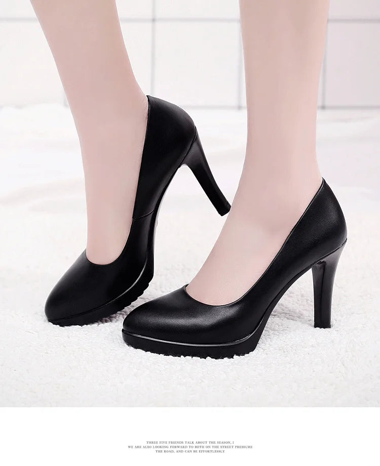 GKTINOO Leather Shoes Women Pointed Toe Pumps Sapato feminino High Heels Shallow Fashion Black Work Shoe Plus Size 33-43