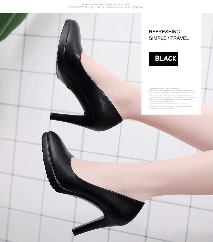 GKTINOO Leather Shoes Women Pointed Toe Pumps Sapato feminino High Heels Shallow Fashion Black Work Shoe Plus Size 33-43