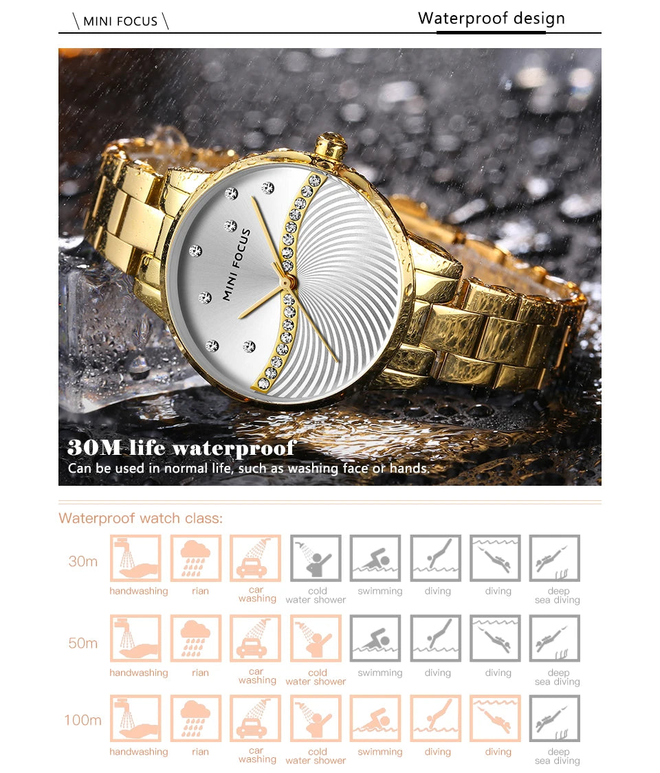 MINI FOCUS Womens Watches Top Brand Luxury Ladies Ultra Thin Watch Stainless Steel Waterproof Clock Quartz Wristwatch Woman 0263