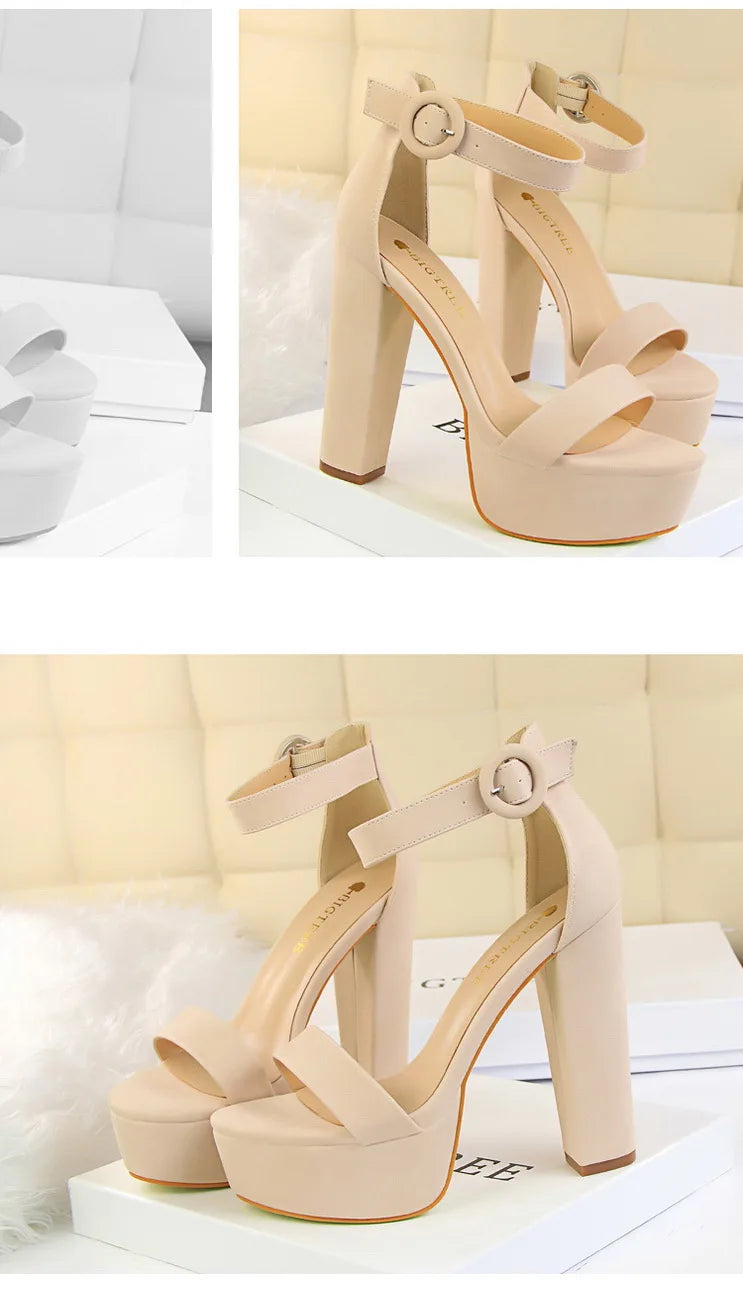 BIGTREE Shoes Women Pumps High Heels Shoes Women Heels Sexy Block Heels Fashion Women Sandals Platform Buckle New Ladies Shoes