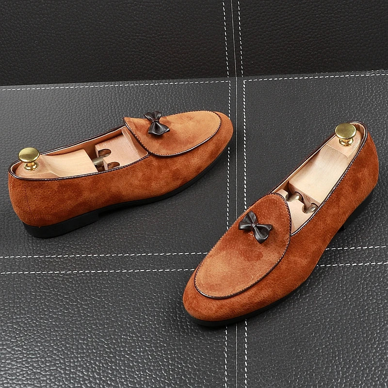 CuddlyIIPanda Men Fashion Casual Loafers Summer Pointed Toe Breathable Driving Shoes Male Butterfly-knot Wedding Dress Shoes