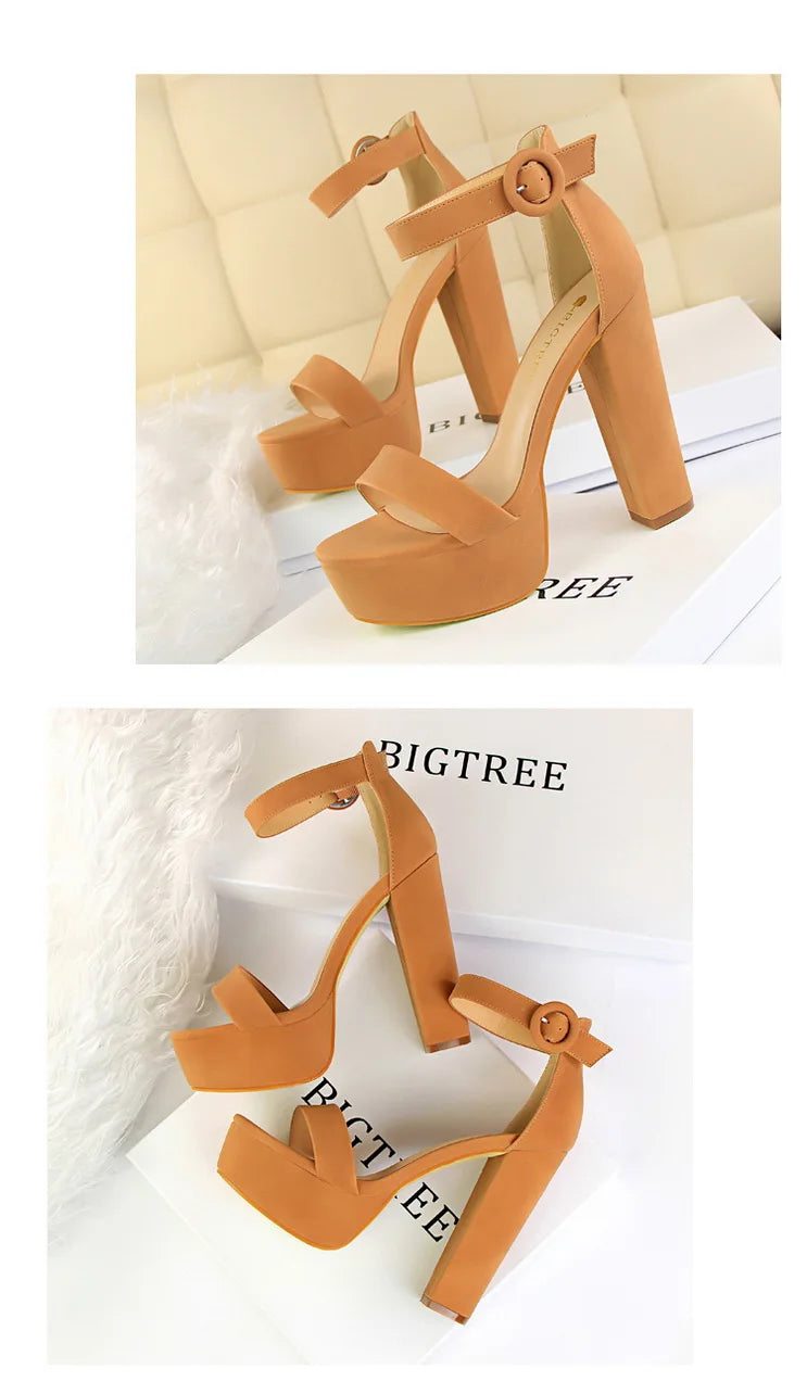 BIGTREE Shoes Women Pumps High Heels Shoes Women Heels Sexy Block Heels Fashion Women Sandals Platform Buckle New Ladies Shoes