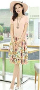 Women's Dress Set 2 piece Suit Girl Summer Chiffon Long Korean Blouse  Floral set for Beach Daily Japanese ouc2506