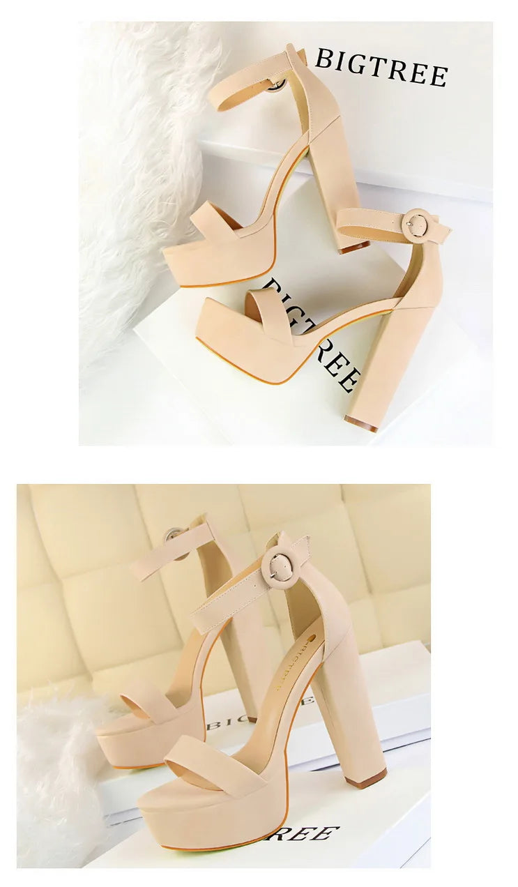 BIGTREE Shoes Women Pumps High Heels Shoes Women Heels Sexy Block Heels Fashion Women Sandals Platform Buckle New Ladies Shoes