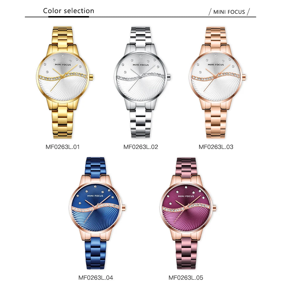 MINI FOCUS Womens Watches Top Brand Luxury Ladies Ultra Thin Watch Stainless Steel Waterproof Clock Quartz Wristwatch Woman 0263