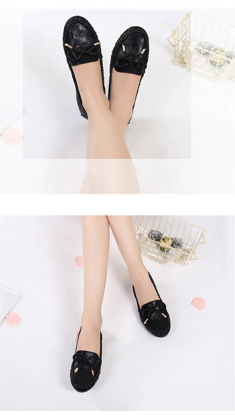 CEYANEAO Bow tie Loafers Silver Gold Ballet Flats 2019 Casual Slip On Shoes Woman Shallow Soft Summer Women Flat ShoesE1681