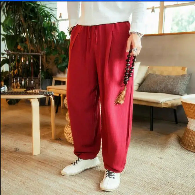2026 Autunm men's plus size M- 5XL 6XL 7XL cotton linen pants,Fashion streetwear wide leg  Harem Hip Hop Trousers large size