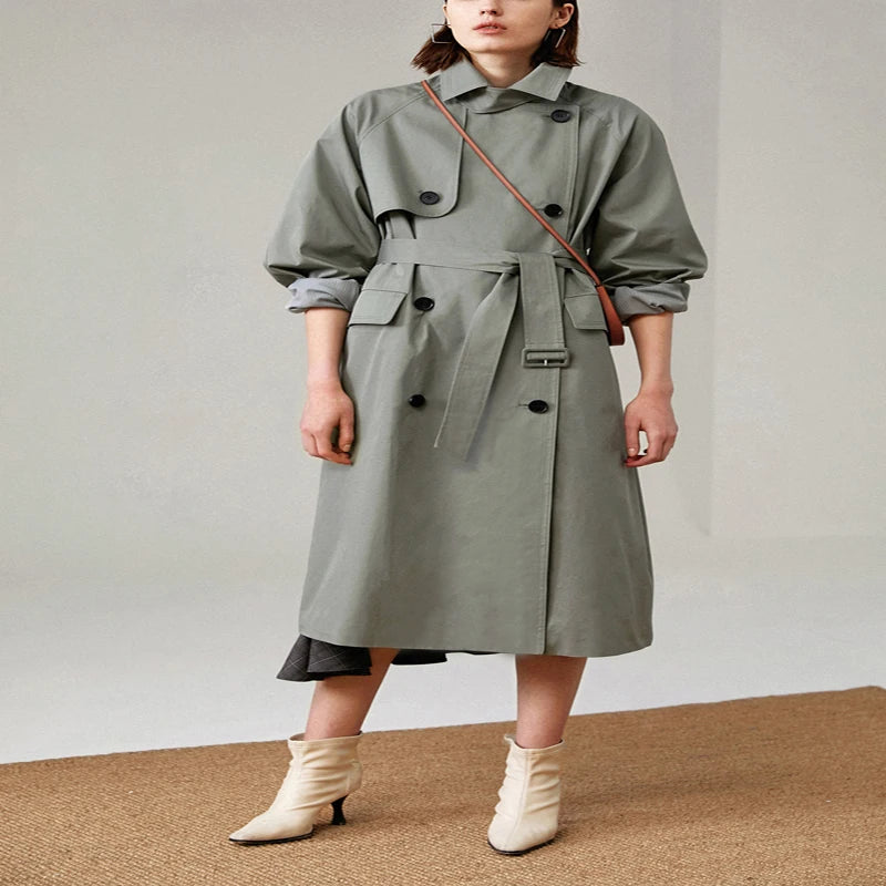 UK Brand new Fashion 2024 Fall /Autumn Casual Double breasted Simple Classic Long Trench coat with belt Chic Female windbreaker