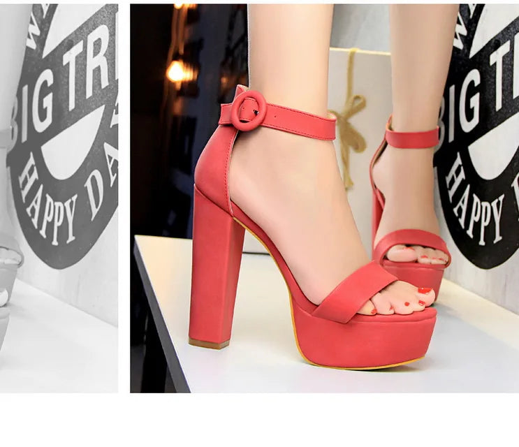 BIGTREE Shoes Women Pumps High Heels Shoes Women Heels Sexy Block Heels Fashion Women Sandals Platform Buckle New Ladies Shoes