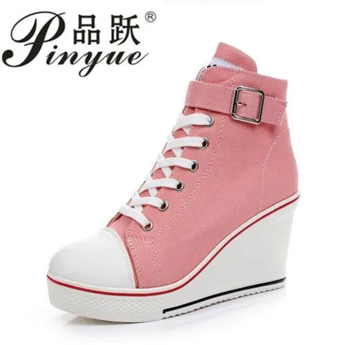 hot Canvas Shoes Women Wedges High Top Platform Shoes Woman Casual Trainers Elevator Shoe High Heels Zapatos Mujer size 35--43