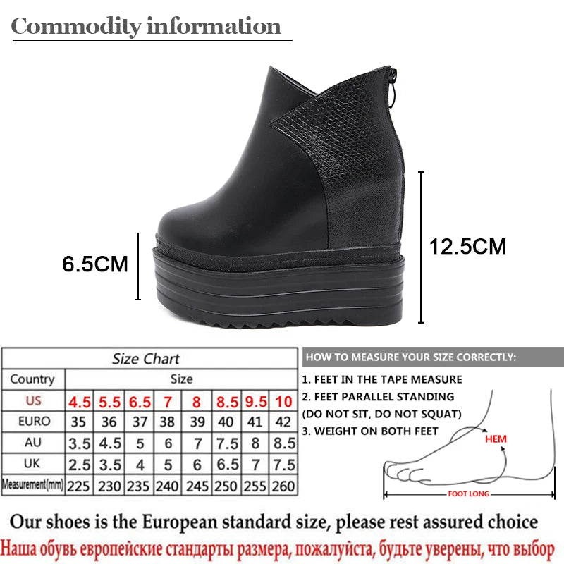 Gdgydh Female Platform Wedges Boots Black Autumn Ankle Boots For Women High Heels Ladies Cosplay Shoes Back Zipper