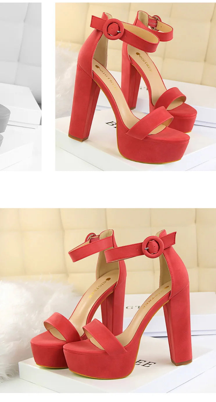 BIGTREE Shoes Women Pumps High Heels Shoes Women Heels Sexy Block Heels Fashion Women Sandals Platform Buckle New Ladies Shoes