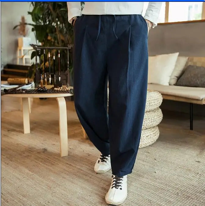 2026 Autunm men's plus size M- 5XL 6XL 7XL cotton linen pants,Fashion streetwear wide leg  Harem Hip Hop Trousers large size