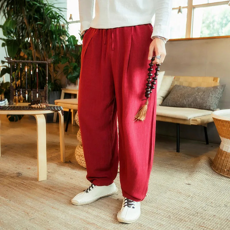 2026 Autunm men's plus size M- 5XL 6XL 7XL cotton linen pants,Fashion streetwear wide leg  Harem Hip Hop Trousers large size