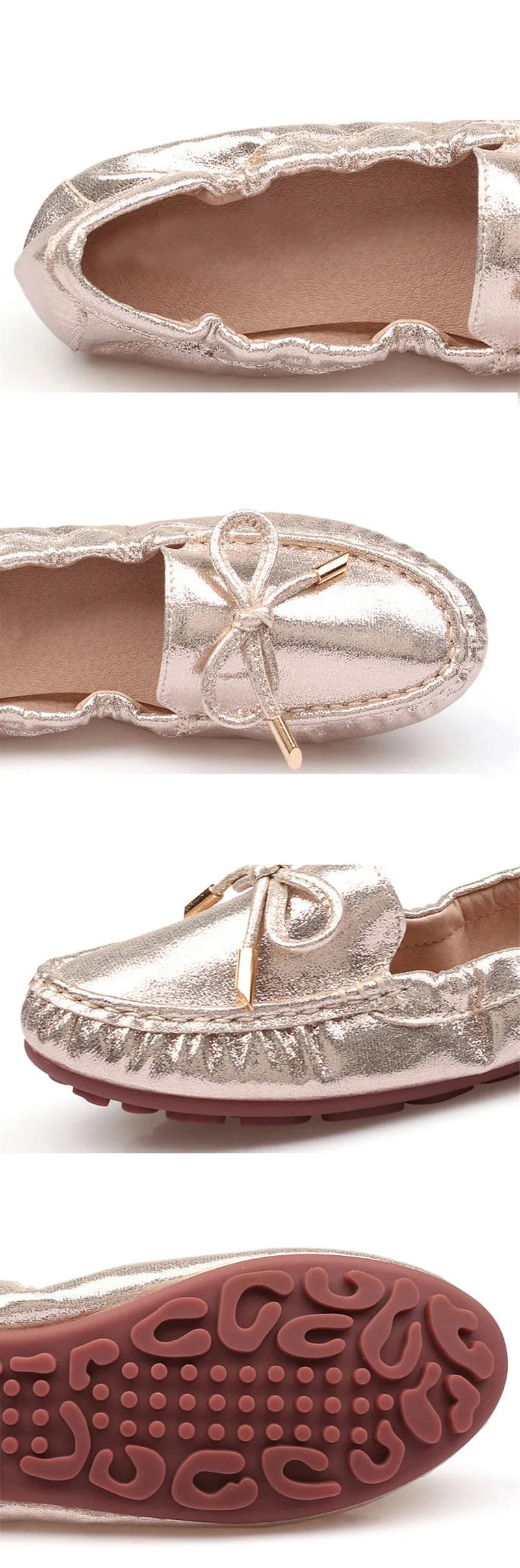 CEYANEAO Bow tie Loafers Silver Gold Ballet Flats 2019 Casual Slip On Shoes Woman Shallow Soft Summer Women Flat ShoesE1681