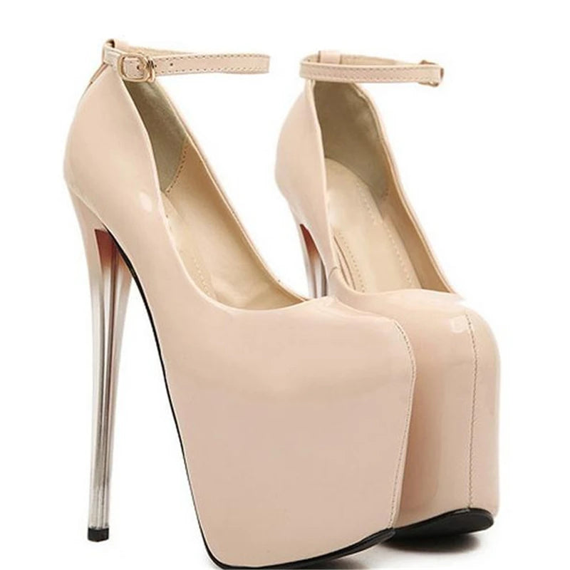 Fashion 19cm Extreme High Heels Platform Sexy Strap Women Pumps Black Nude Heels Evening Party Fetish Shoes Ladies Large Size 50