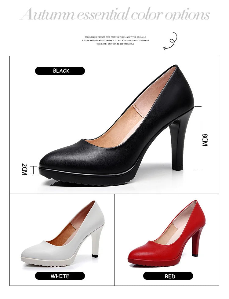 GKTINOO Leather Shoes Women Pointed Toe Pumps Sapato feminino High Heels Shallow Fashion Black Work Shoe Plus Size 33-43