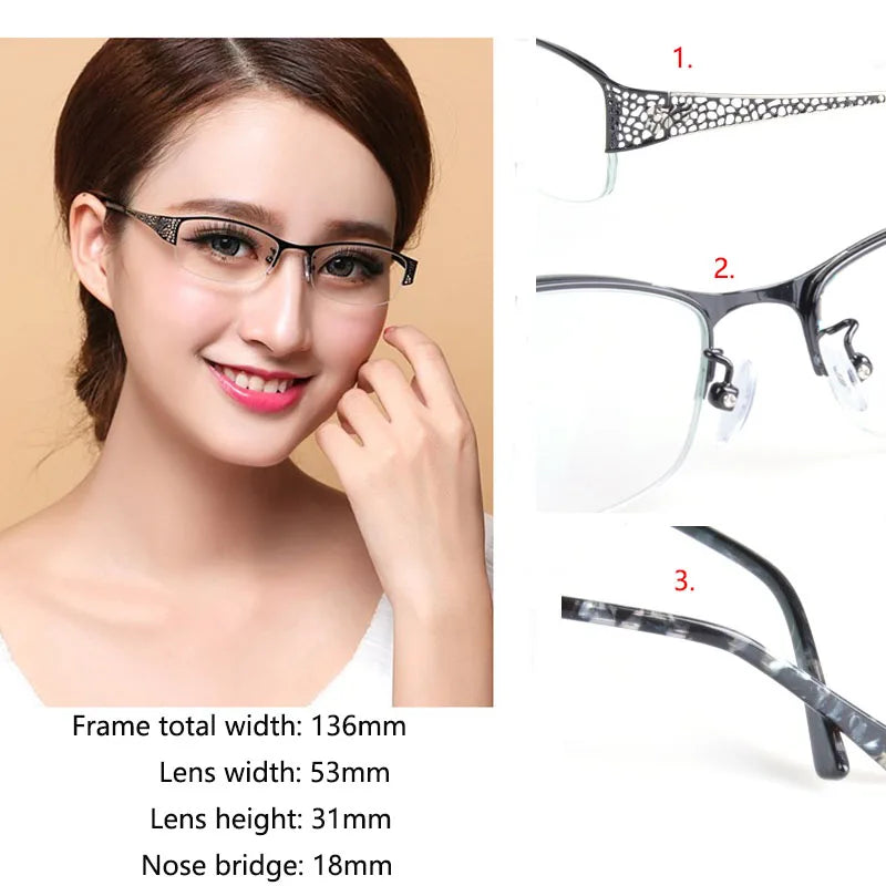 BCLEAR Elegant Half Rimless Eyeglasses Frame Optical Prescription Semi-Rim Glasses Spectacle Frame For Women's Eyewear Female BAZAARHUBO
