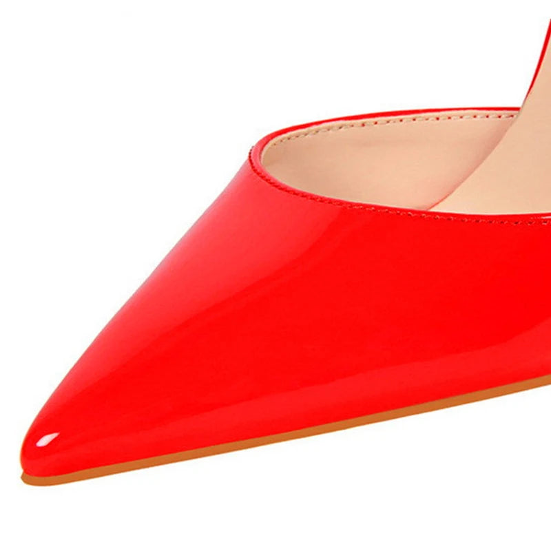 11 Colors Fashion Patent Leather Shallow Women Sandals 2025 Summer Pointy Toe Ankle Buckle High Heels Female Wedding Shoes Party