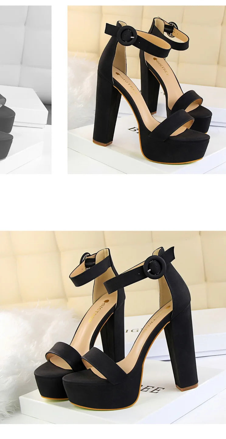 BIGTREE Shoes Women Pumps High Heels Shoes Women Heels Sexy Block Heels Fashion Women Sandals Platform Buckle New Ladies Shoes