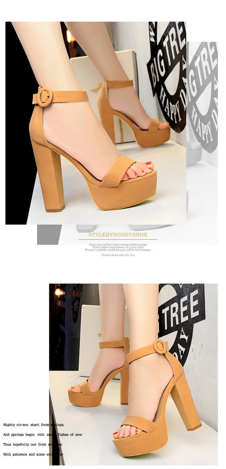 BIGTREE Shoes Women Pumps High Heels Shoes Women Heels Sexy Block Heels Fashion Women Sandals Platform Buckle New Ladies Shoes