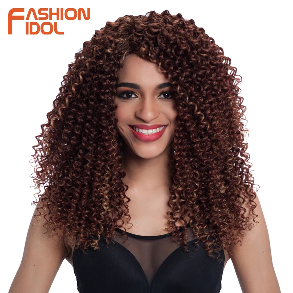 FASHION IDOL Afro Kinky Curly Hair Extensions 16-20 inch Synthetic Hair Bundles Lace With Closure Weave Ombre Blonde Fake Hair