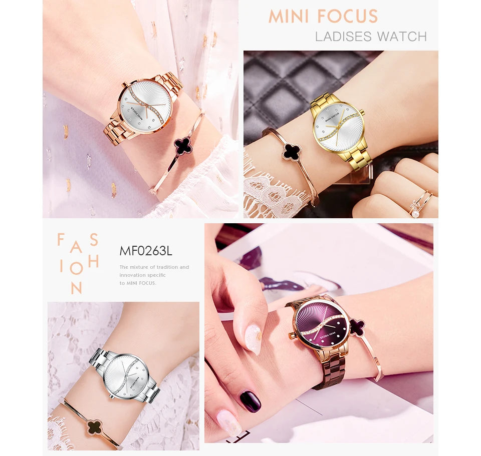 MINI FOCUS Womens Watches Top Brand Luxury Ladies Ultra Thin Watch Stainless Steel Waterproof Clock Quartz Wristwatch Woman 0263