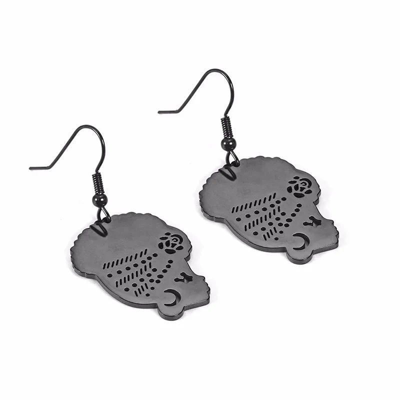 Stainless Steel African Woman Head Portrait Drop Earrings Democratic Culture Women's Jewellery