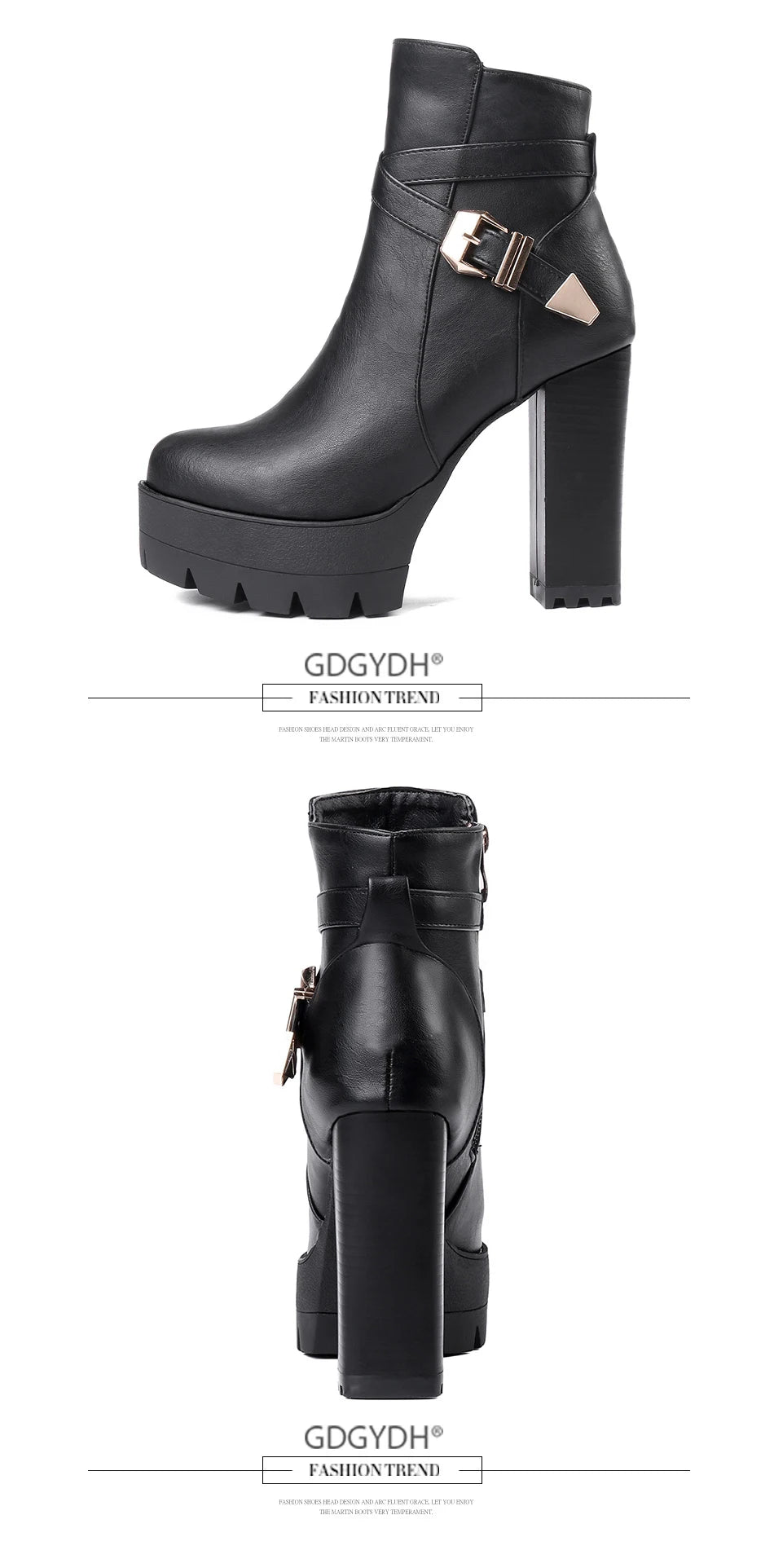 Gdgydh Sping Autumn Platform Ankle Boots Woman Black Leather Shoes Female High Heels Boots Ladies Shoes For Party Big Size 43