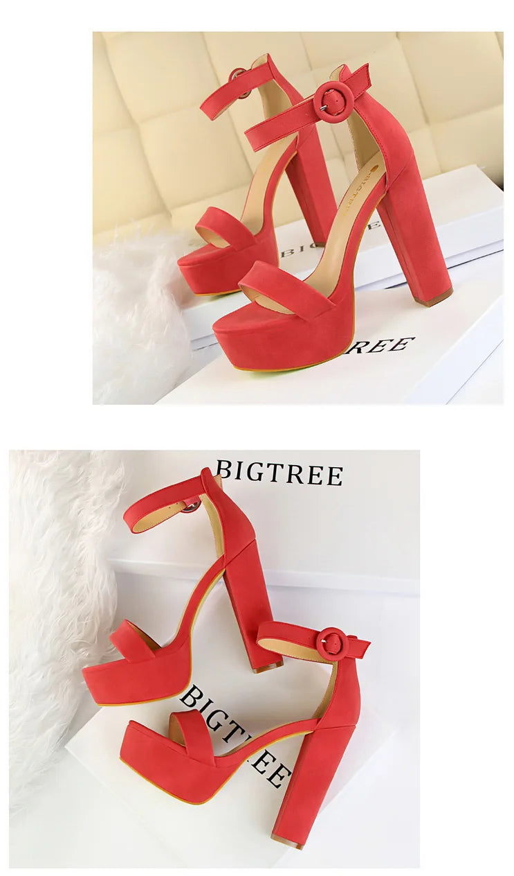 BIGTREE Shoes Women Pumps High Heels Shoes Women Heels Sexy Block Heels Fashion Women Sandals Platform Buckle New Ladies Shoes