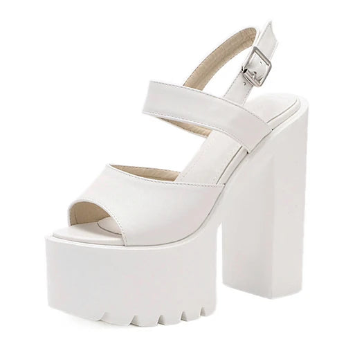 Gdgydh Black White Sandals Woman Extreme High Heels 2022 New Summer Ankle Strap Soft Leather Ladies Summer Shoes Platform Buckle